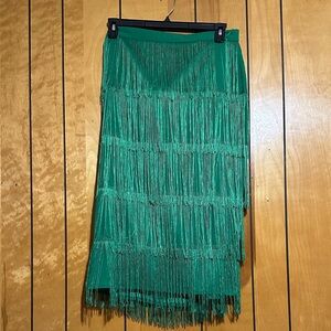 Chic Asymmetrical Green Fringe Skirt